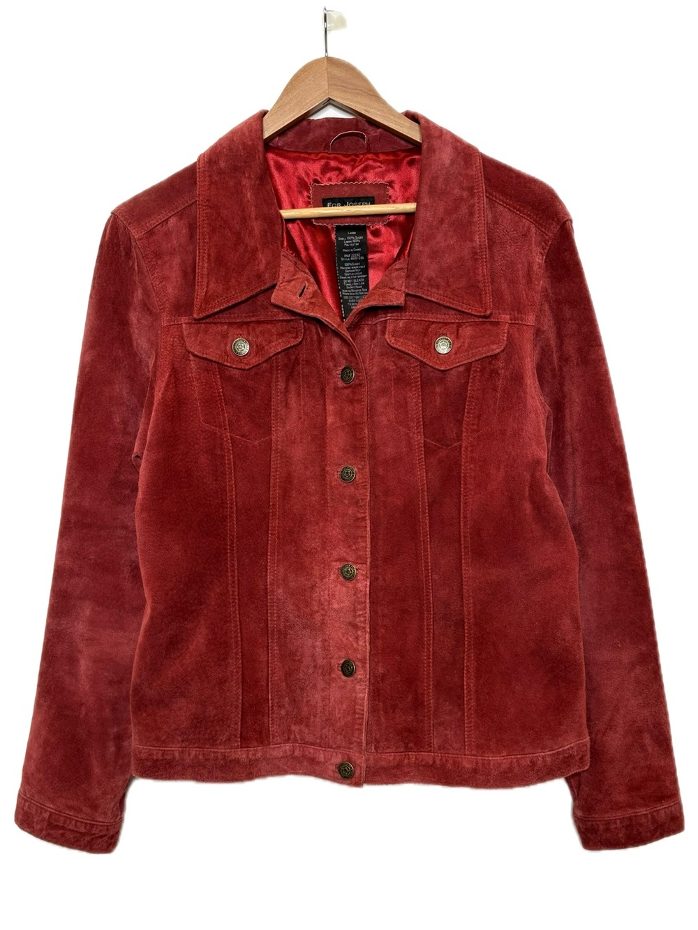 For Joseph Suede LeatherJean Jacket Womens Size Large Brick Red Soft Lightweight